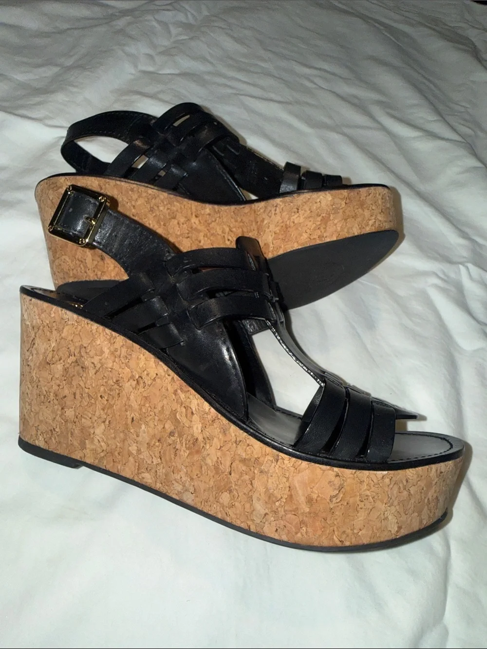 Tory Burch Leslie Cork Heeled  Wedges Size 7 M EUC